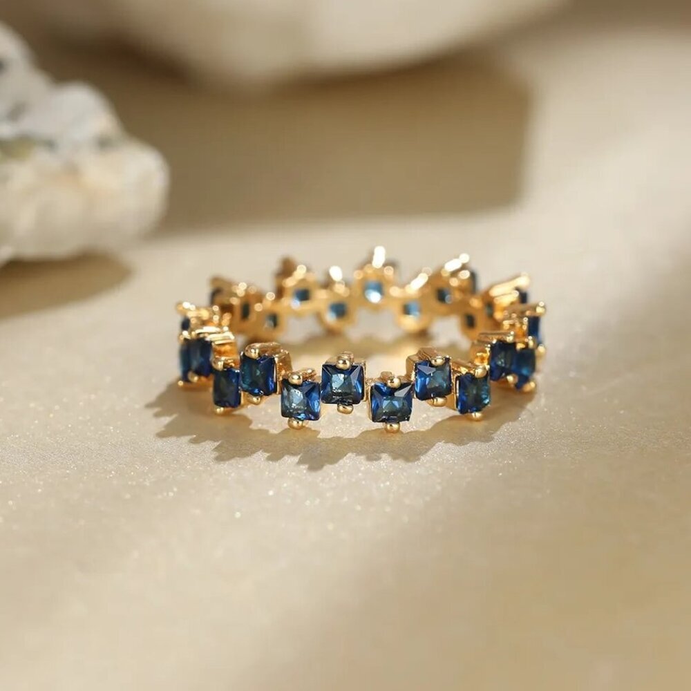 Asymmetrical Royal Blue Square Zircon Ring 7